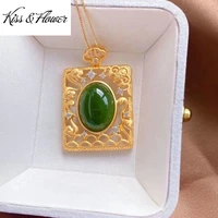 kissflower nk280 fine jewelry wholesale fashion woman bride mother birthday wedding gift square oval jade 24kt gold necklace