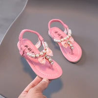 1 12 2022 new baby girls sandals fashion beaded bow princess summer shoes little girls sandals open toe non slip beach sandals