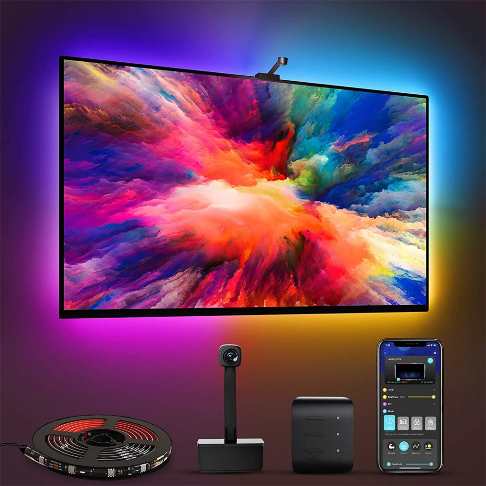 

2022 New TV Ambient Light With Camera Sensing RGBIC Smart APP for 55-65 Inch TV Backlights Works with Alexa&Google Rythm Lights