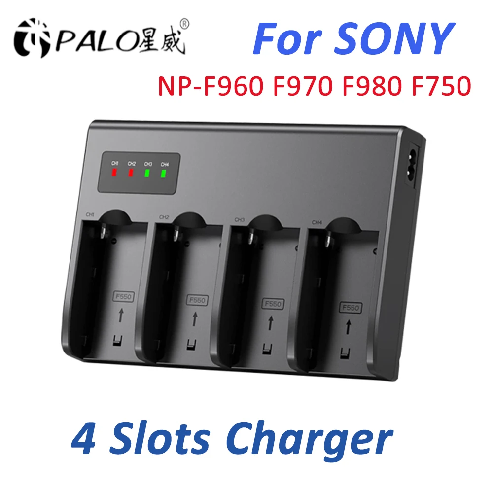 

4 Slots Camera Battery Charger for Sony NP-F330 NP-F550 NP-F570 NP-F750 NP-F770 NP-F960 NP-F970 NP-F930 NP-FM500H Battery