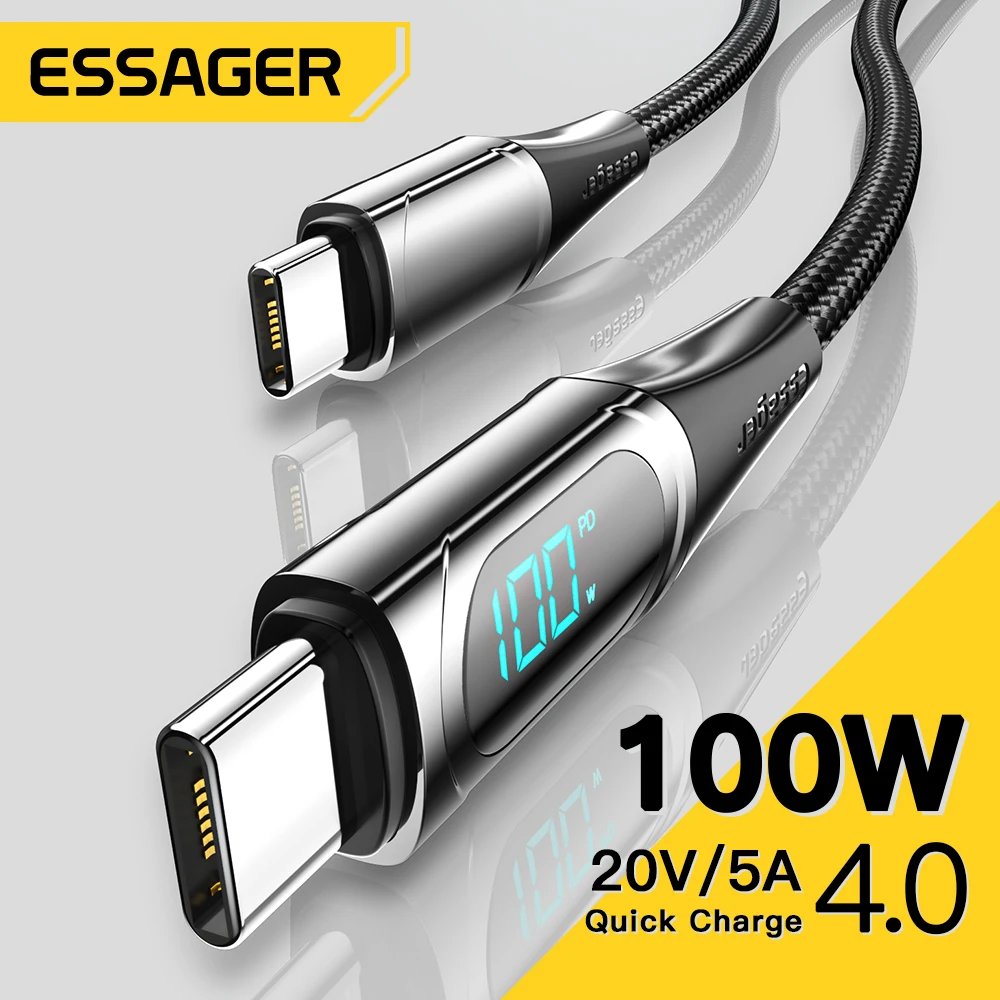 

Essager 100W USB Type C To USB C Cable 5A PD Fast Charging Charger Wire Cord For Xiaomi Macbook Samsung Type-C USBC Cable 1/2m