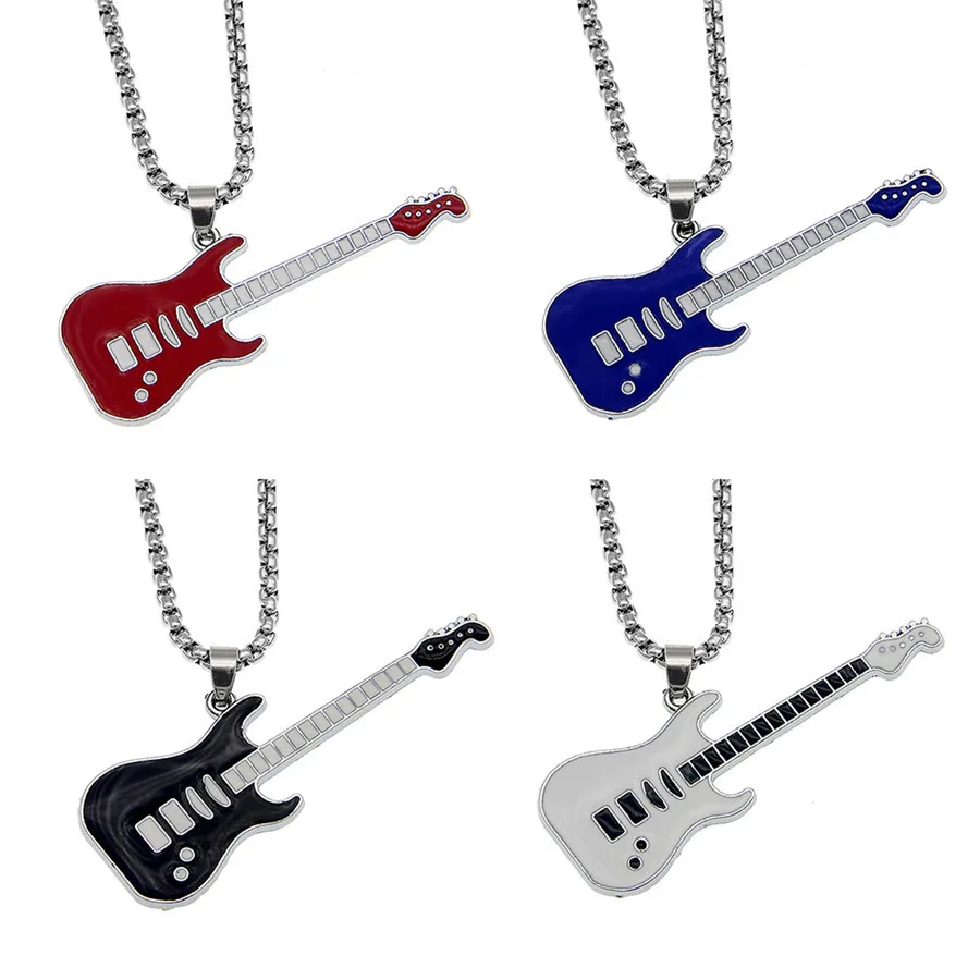 

Gothic Men's Metal Guitar Necklace Punk Style Music Bass Pendant Fashion Women Sweater Cross Chain 4 Color Wholesale