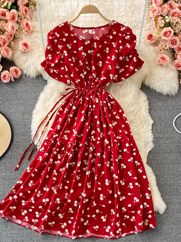 Женское платье с завышенной талией желтое/зеленое/красное повседневное