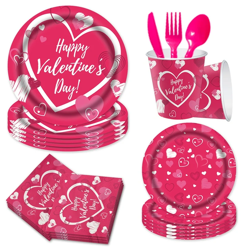 

Serves 16 People Valentines Plates And Napkins Kids Valentine's Day Disposable Dinnerware Set Durable