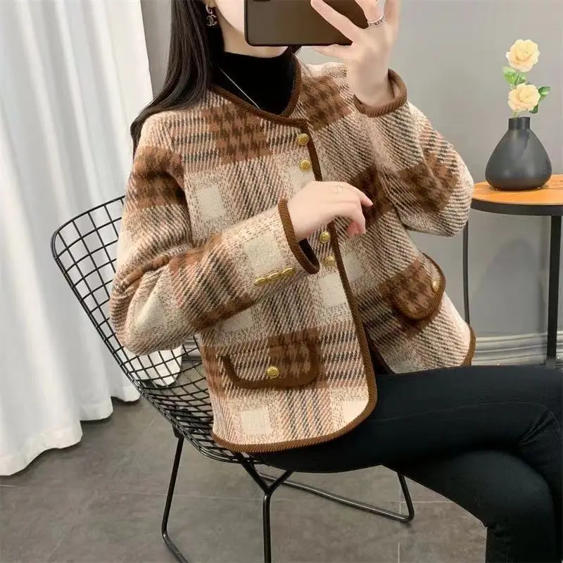 Женское модное маленькое грубое шерстяное пальто в ароматном стиле