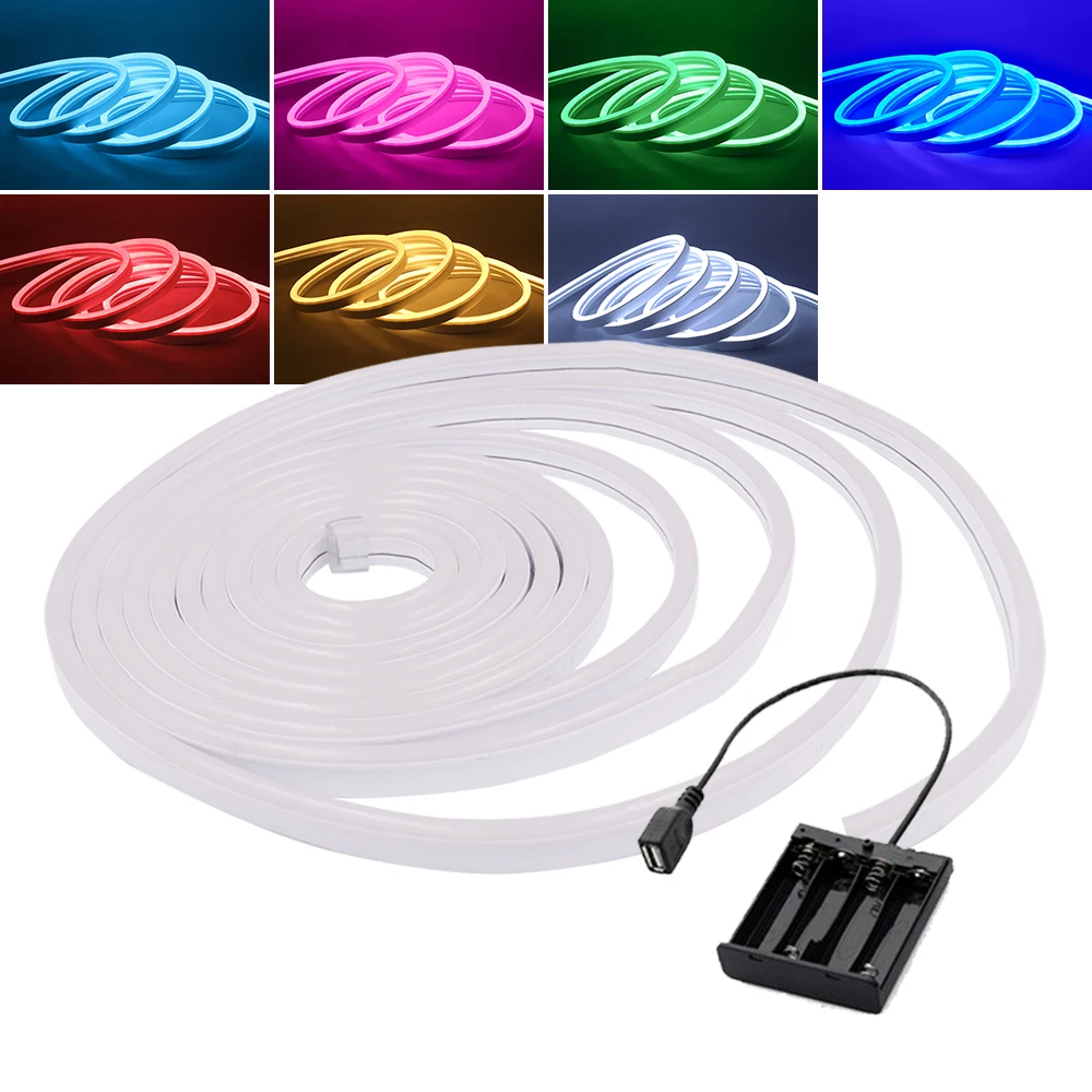 

Neon Strip 5V Battery Powered IP65 Waterproof Neon Sign Red Blue Pink White Ice Blue 2835 120leds/m LED Strip For Home Decor