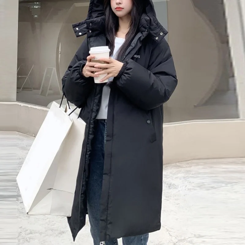 Women's Winter Warm Cotton Clothing Fashionable Hooded Thick Plus Velvet Parka Coat Loose Casual Solid Color Long Sleeve Coat