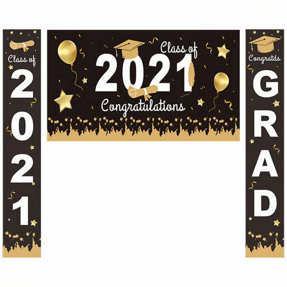 

1 Set of 3Pcs 2021 Graduation Couplets Background Decorative Banner Door Decor