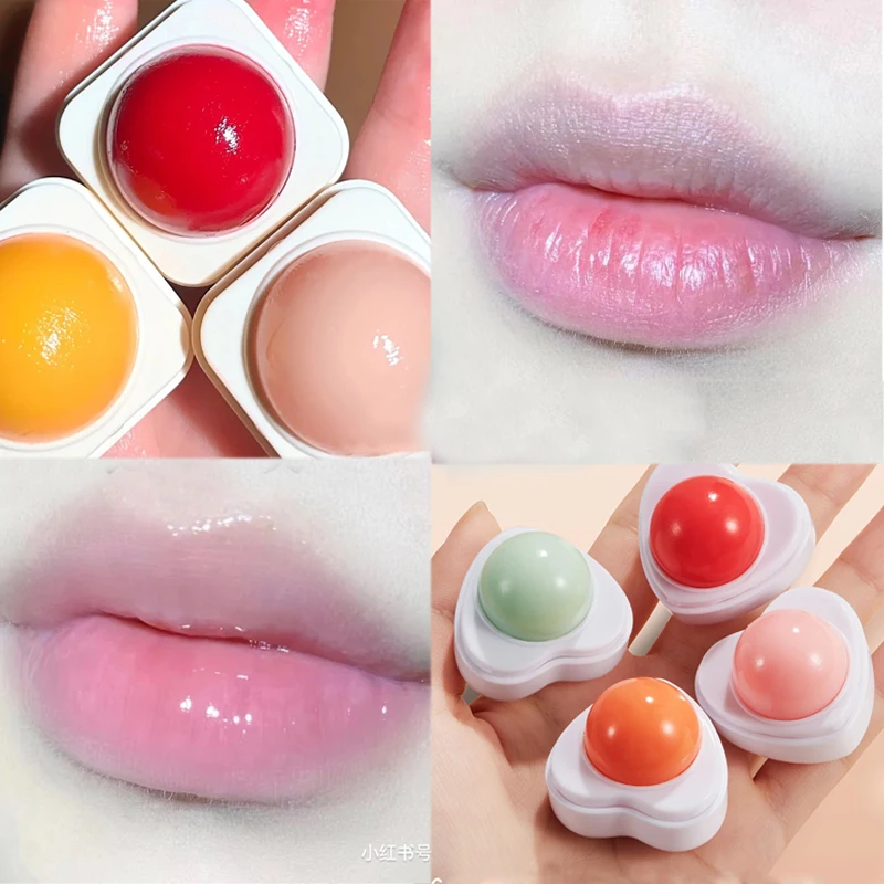

Peach Strawberry Lip Balm Jelly Moisturizing Hydrating Heart Shape Fade Lip Line Lipstick Repair Anti-Crack Lips Care Cosmetics