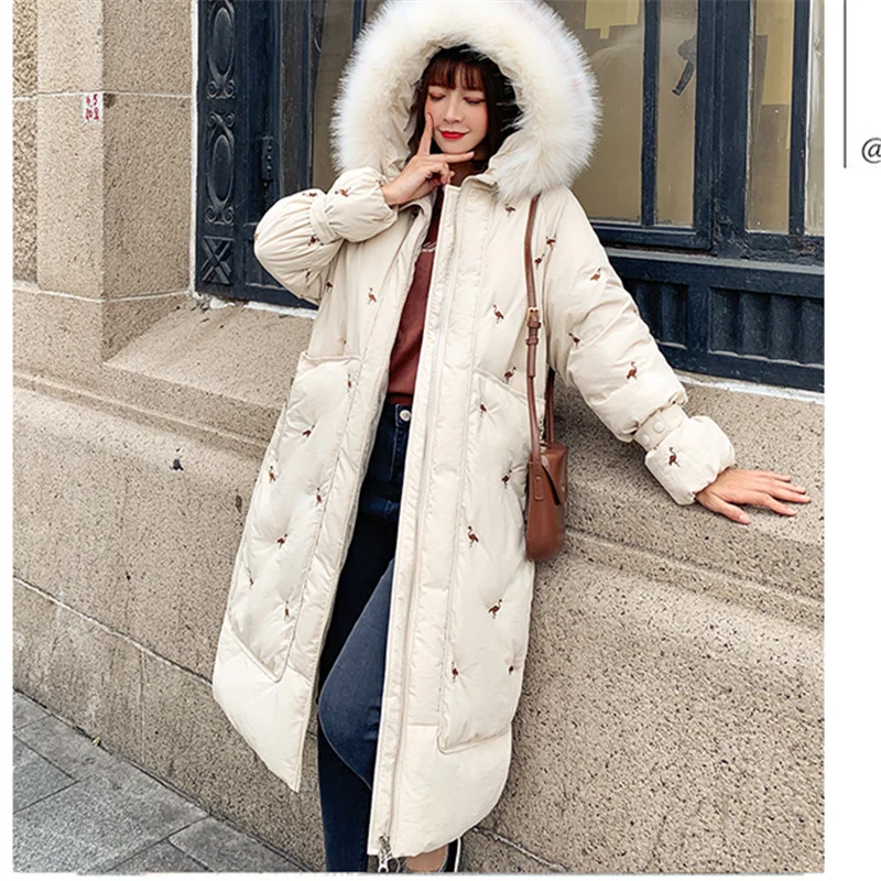 2022 Loose Down Jacket Women's Winter Hot Style Fashion Big Fur Collar Hooded Cotton Korean Thick Warm Cotton Jacket