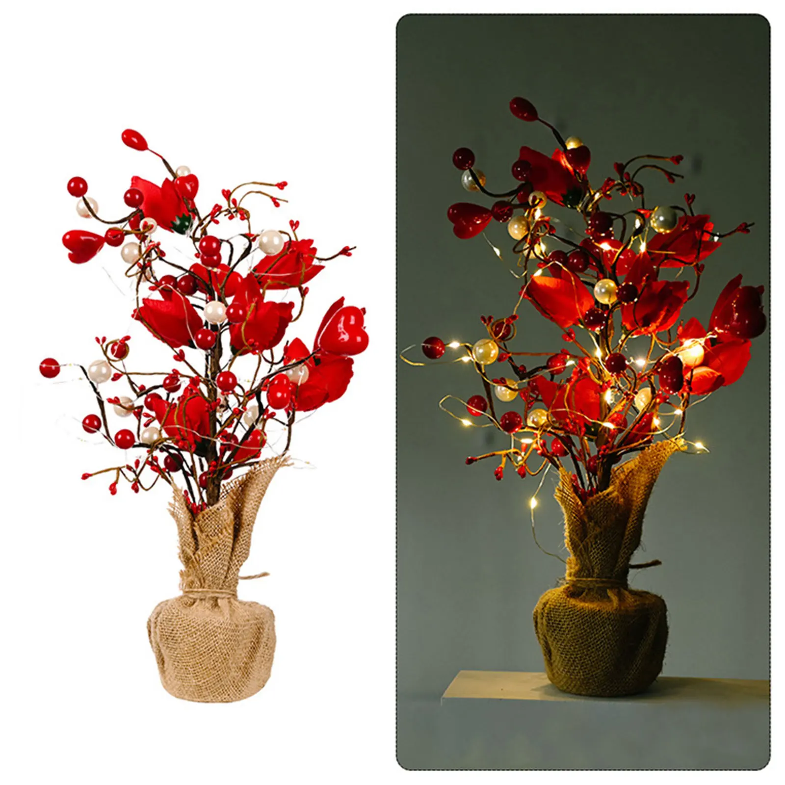 

Светящаяся светодиодная гирлянда на дерево, искусственные тюльпаны, украшения в виде сердца и бусины, винтажный светильник украшение для с...