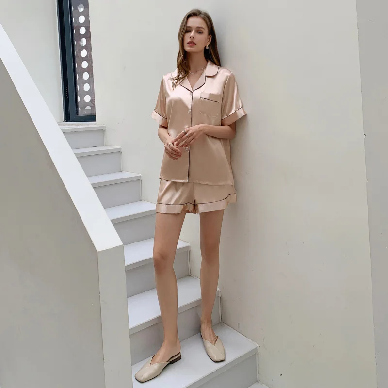 Womens Silk Satin Pajamas Pyjamas Set Sleepwear Pijama Suit Female Sleep 2 Piece Women's Loungewear Ensemble Femme 2 Pièces