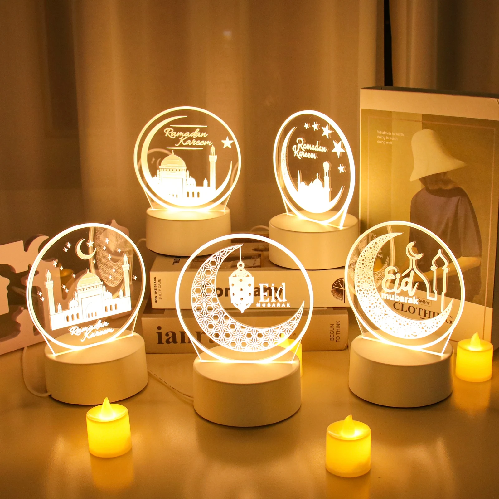 

Candle Lamp Night Light EID Mubarak Ramadan Decoration For Home Islamic Muslim Party Decor Ramadan Gifts EID Al Adha Ornaments