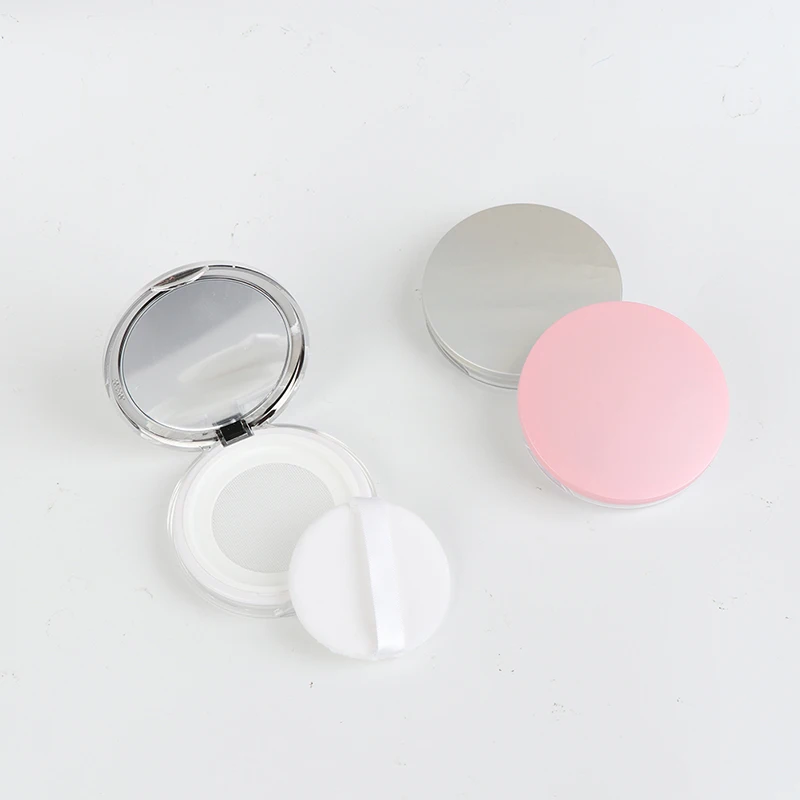 

3g Portable Ultra-thin Plastic Powder Box Empty Loose Powder Pot Travel Makeup Jar Sifter Container with Powder Puff mirror