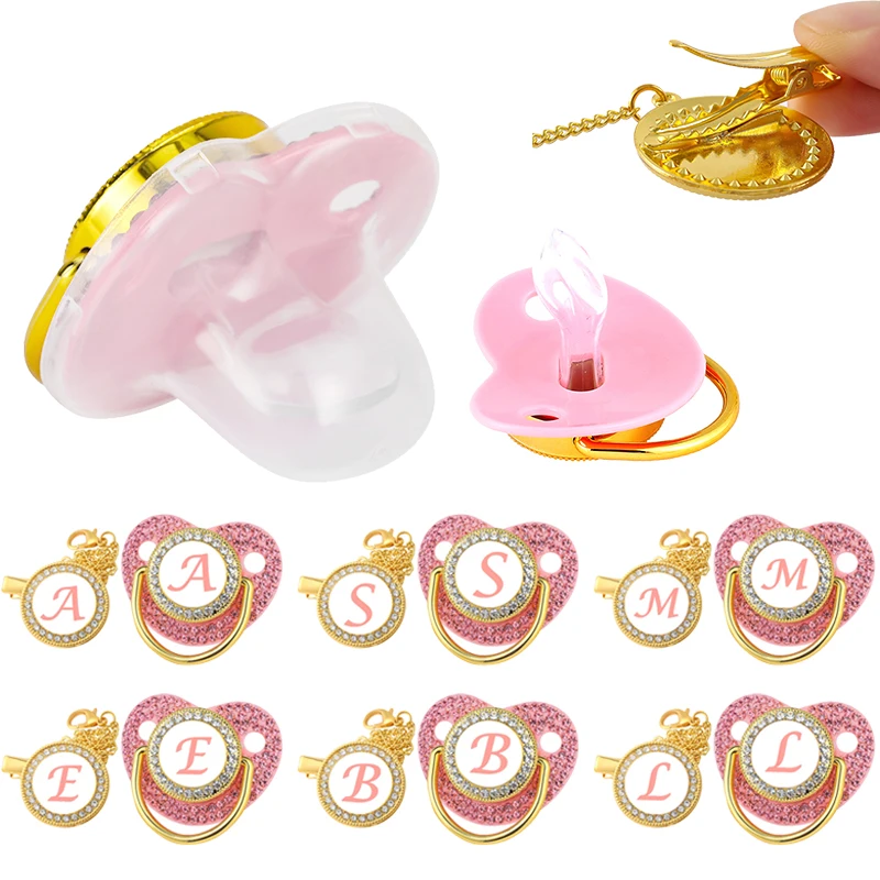 

Роскошный зажим для соски-пустышки, цепочка с розовыми буквами для новорожденных, Персонализированный Силиконовый Прорезыватель для зубов для младенцев, без БФА