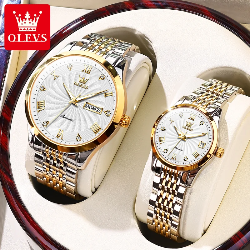 OELVS Couple Watch Brand Luxury Date Automatic Mechanical Watch Stainless Steel Waterproof Clock Relogio Masculino Couple Gift