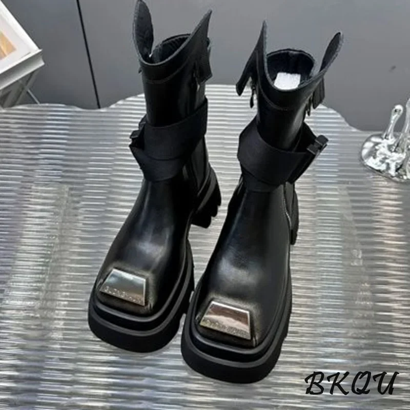BKQU Europe 2024 осенне-зимняя новая универсальная женская обувь на толстом каблуке с