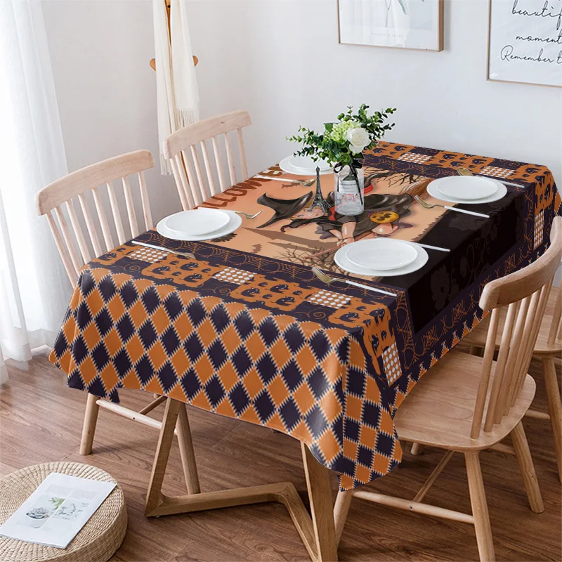 

Halloween Witch Bat Texture Castle Tablecloth Spandex Elastic Dining Chair Cover Table Cloth for Kitchen Decor Nappe Manteles
