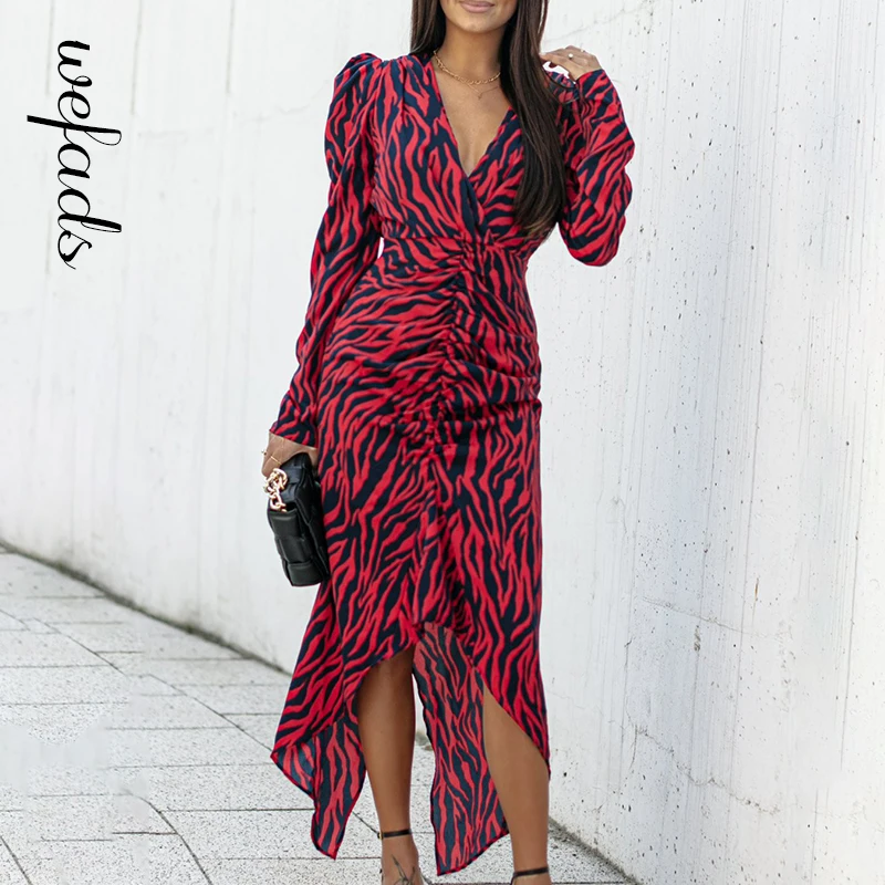 

Wefads Women's Autunm Hollow V-neck Dress Elegant Printed Sexy Backless Dress Femal