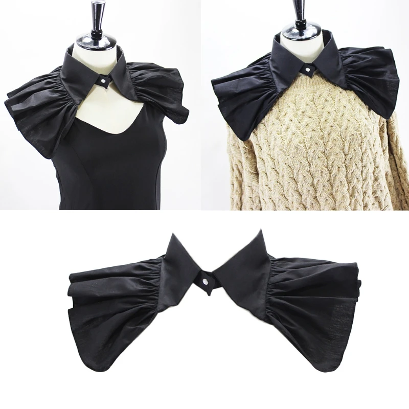 

Женская стильная готика, панк, винтаж, Черный Поддельный Воротник, половинчатая рубашка, плиссированная шаль с лацканами, шарф, японская Лолита, накидка DXAA