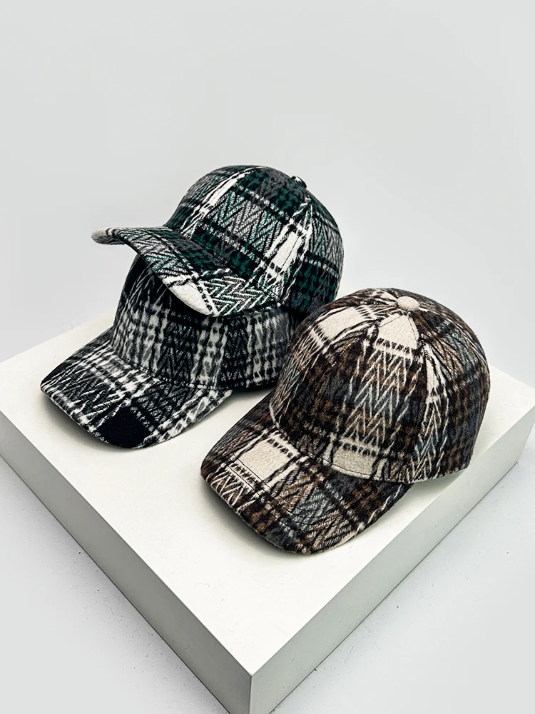 Осенне-зимняя новая британская шерстяная бейсбольная кепка в клетку стиле ретро