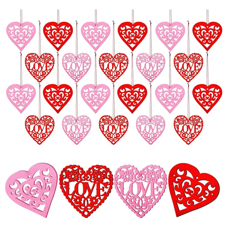 

40 шт., деревянные подвесные украшения в виде сердца