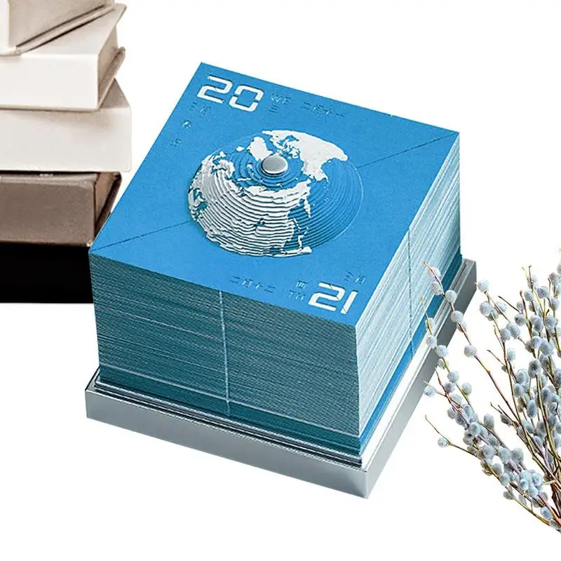 

3D Calendar 2024 3D Art Time Piece Calendar 2024 Paper Art Home Decorations Sticky Notes Globe Calendar Ornament Creative Paper