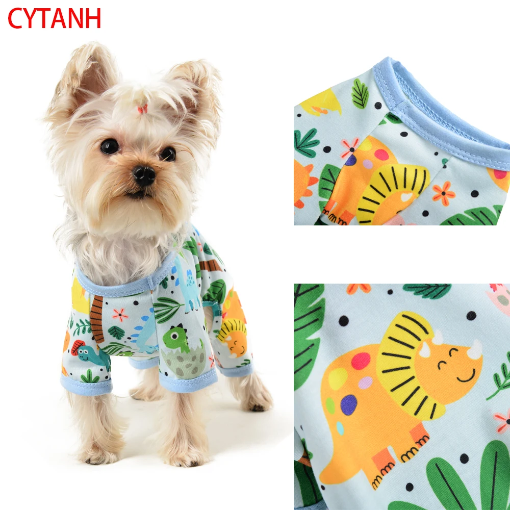

Spring Pet Dog Clothes Soft Breathable Cuffs Restrained Cute Print Costume Dogs Dinosaur Green Small Medium Large Pet