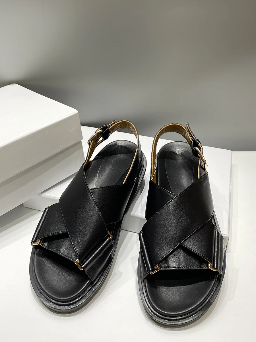 Сандалии из натуральной кожи для мужчин и женщин удобные босоножки на плоской