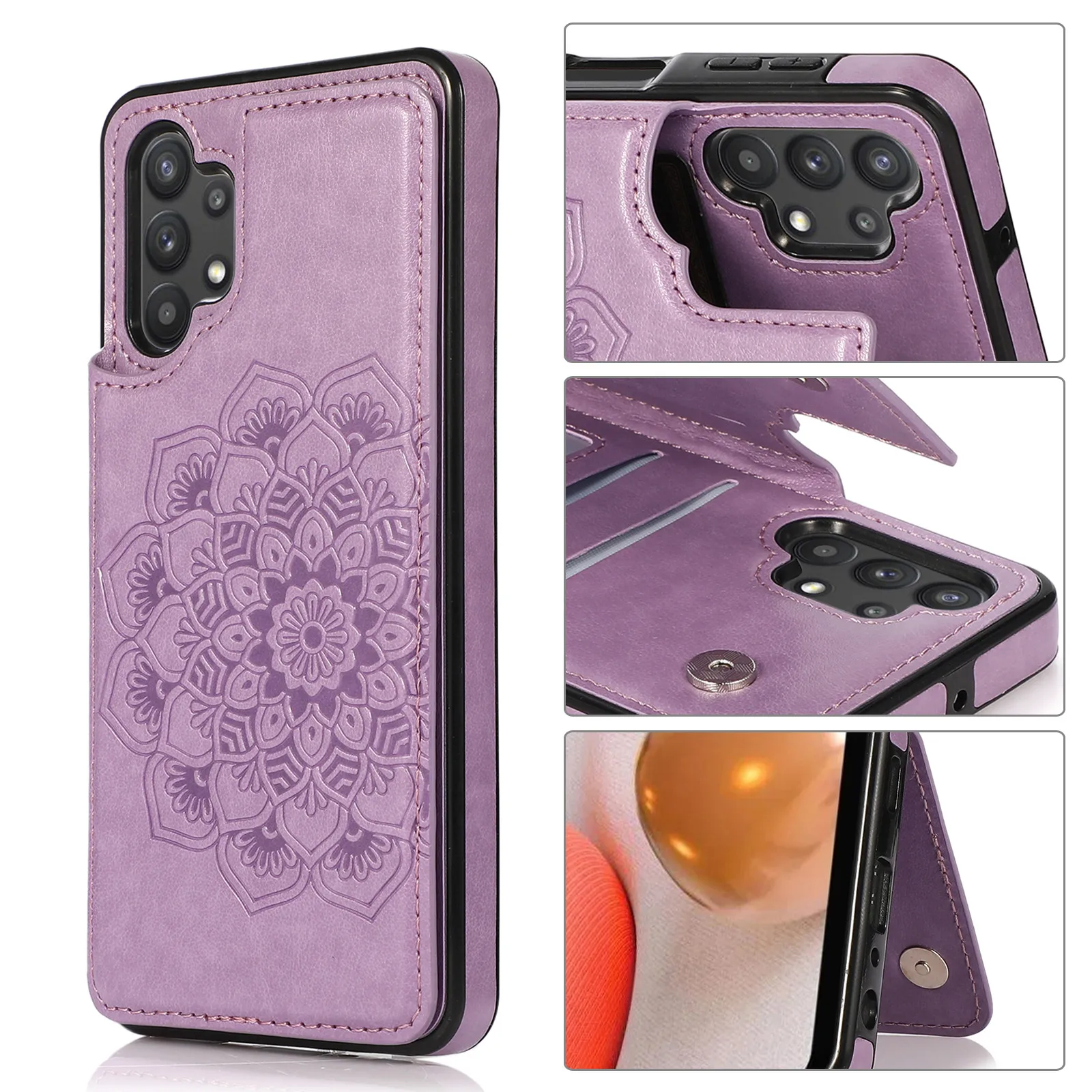 

Luxury Wallet Slim Case For Samsung A12 A32 A52 A72 A12 A82 A22 4/5G Mandala Flower Leather Phone Cover Card Slots Flip