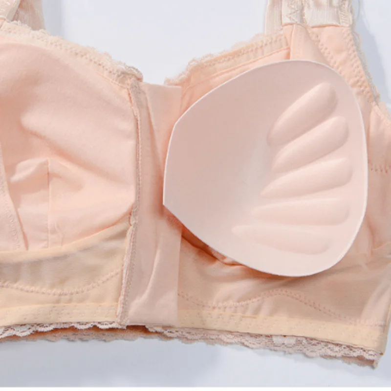 No Steel Ring Bra for Fake Breast Form Mastectomy Front Zipper Bra Designed with Pockets for Silicone Breast Prosthesis