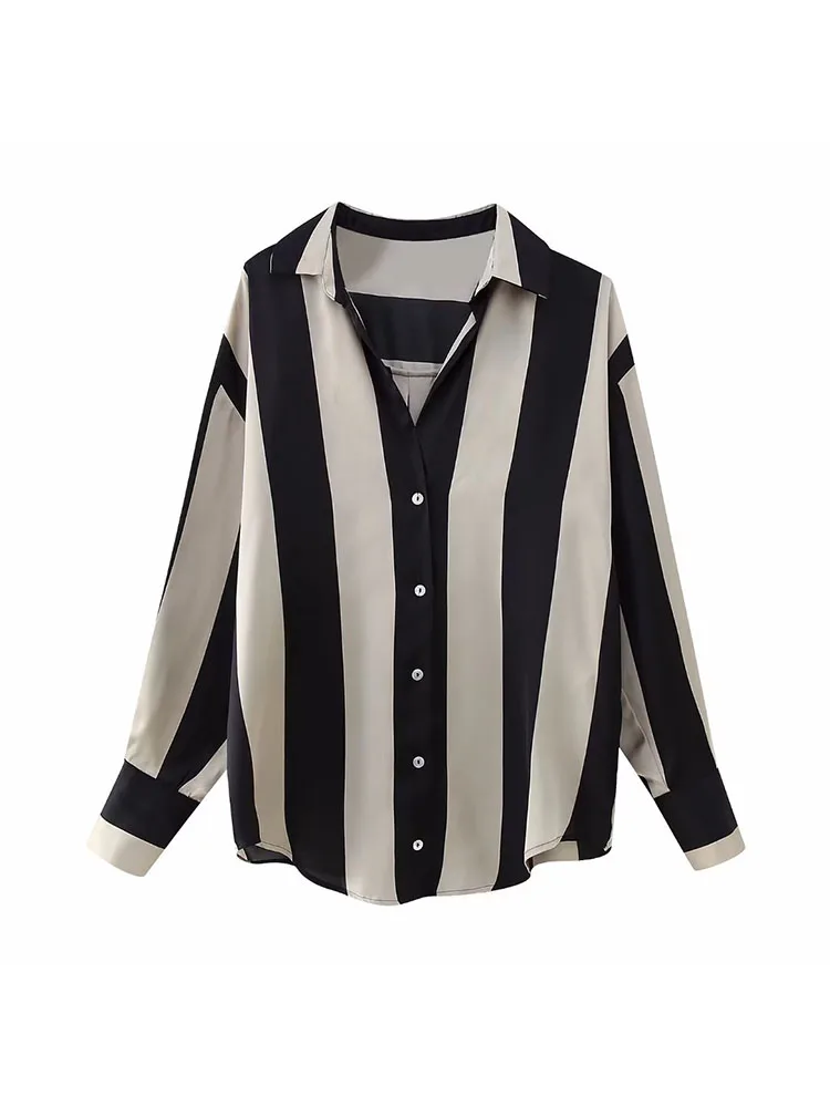 

Женская блузка в полоску, винтажная Свободная рубашка с длинным рукавом, на пуговицах, с лацканами, шикарный топ на весну 2023