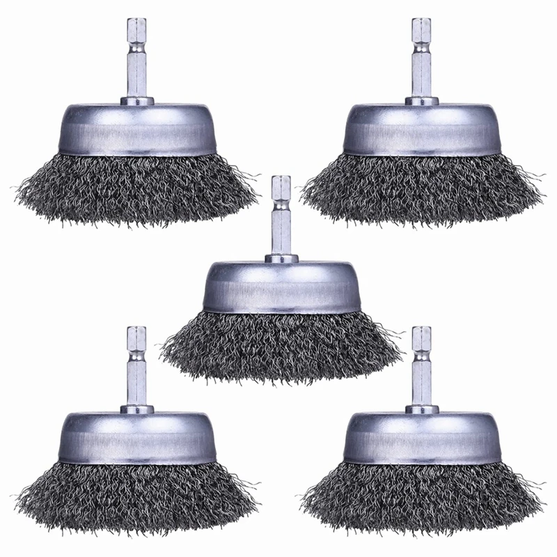 

5Pcs Wire Cup Brush Set, Wire Brush For Drill 1/4 Inch Arbor 0.010 Inch Coarse Carbon Steel-3 Inch Wire Brush For Drill