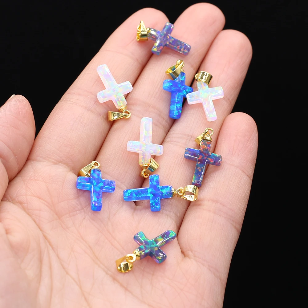 

Natural Opal Stone Gem Cross Pendant Handmade Crafts DIY Necklace Bracelet Earrings Accessories Jewelry Gift Making for Woman