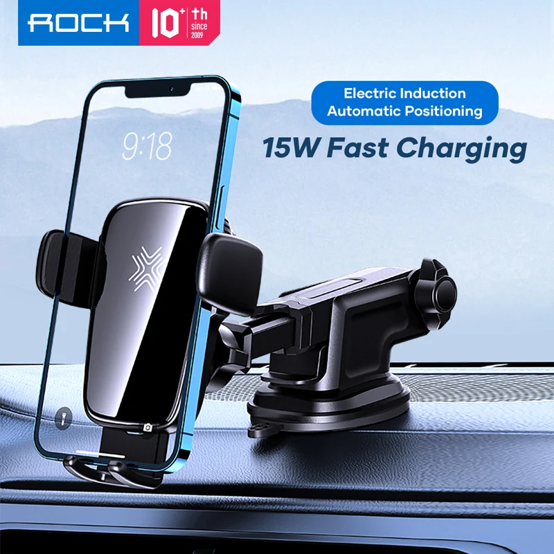 

For iPhone 12 Car Mount Holder ROCKr 15W Fast Wireless Car ChargeElectric Intelligent Car Stand 360 Degree Adjustable Holder