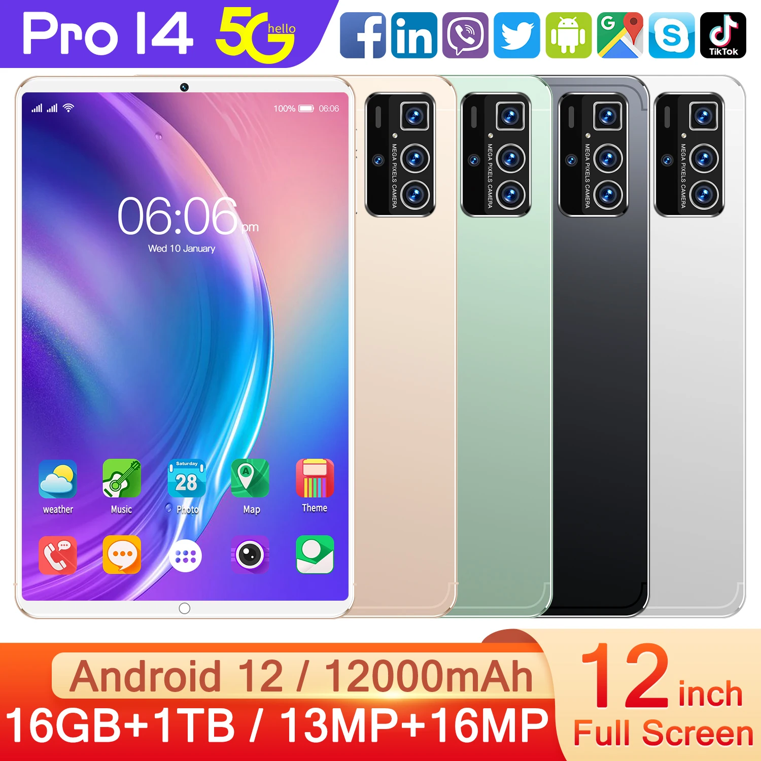 

Новинка 10,1 дюймовый HD планшет Android Pro 14 16G + 512 Гб телефон планшет для ноутбука двойная SIM-карта или WIFI Google Play планшеты
