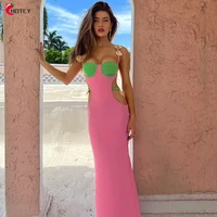 hotcy patchwork skinny cut out maxi dress ladies sleeveless hhollow out party clothes women