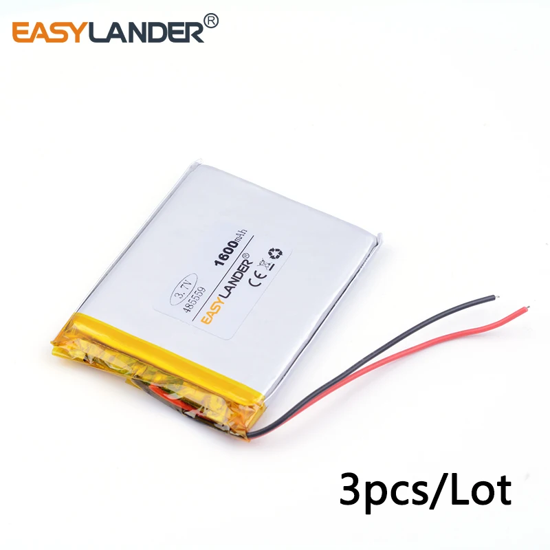 

3pcs /Lot 485559 1600mAh 3.7v lithium Li ion polymer rechargeable battery For MP3 MP4 GPS Digital Products battery pack