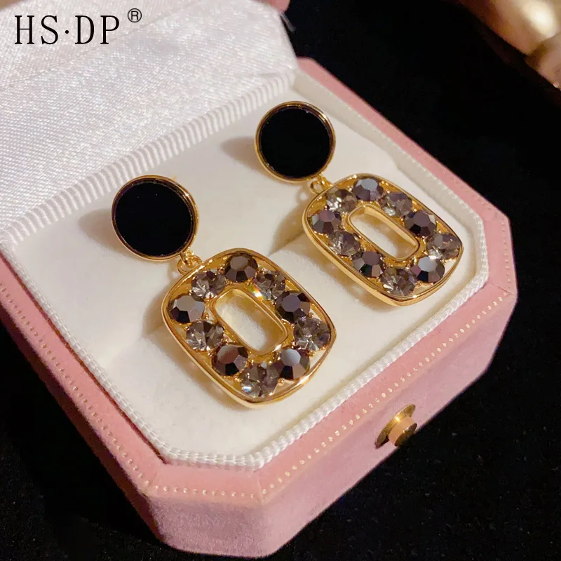 

French Retro Geometric Square Diamond Earrings For Women Temperament Luxury Ear Accessories Girl Wedding Party Jewelry