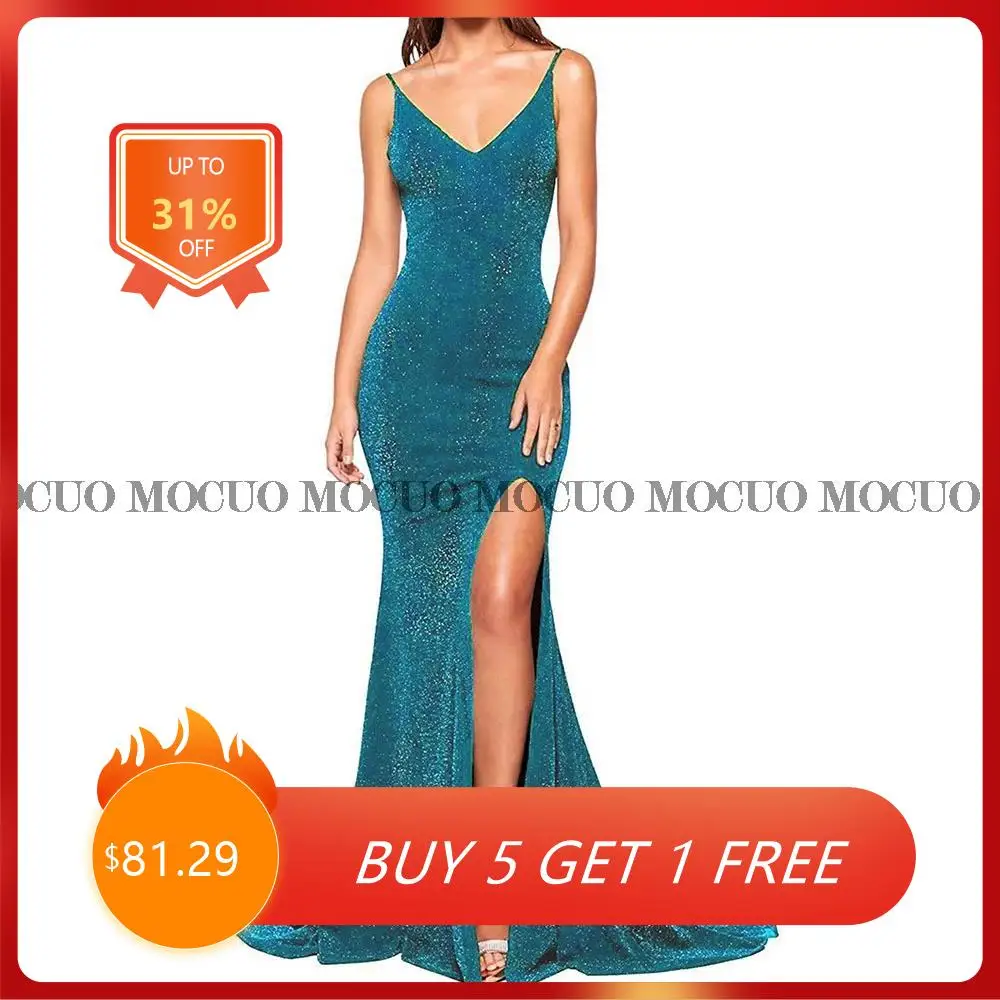 

Женское блестящее платье-Русалка на тонких бретельках, длинное платье с глубоким V-образным вырезом и открытой спиной, платье для выпускного вечера, 2022