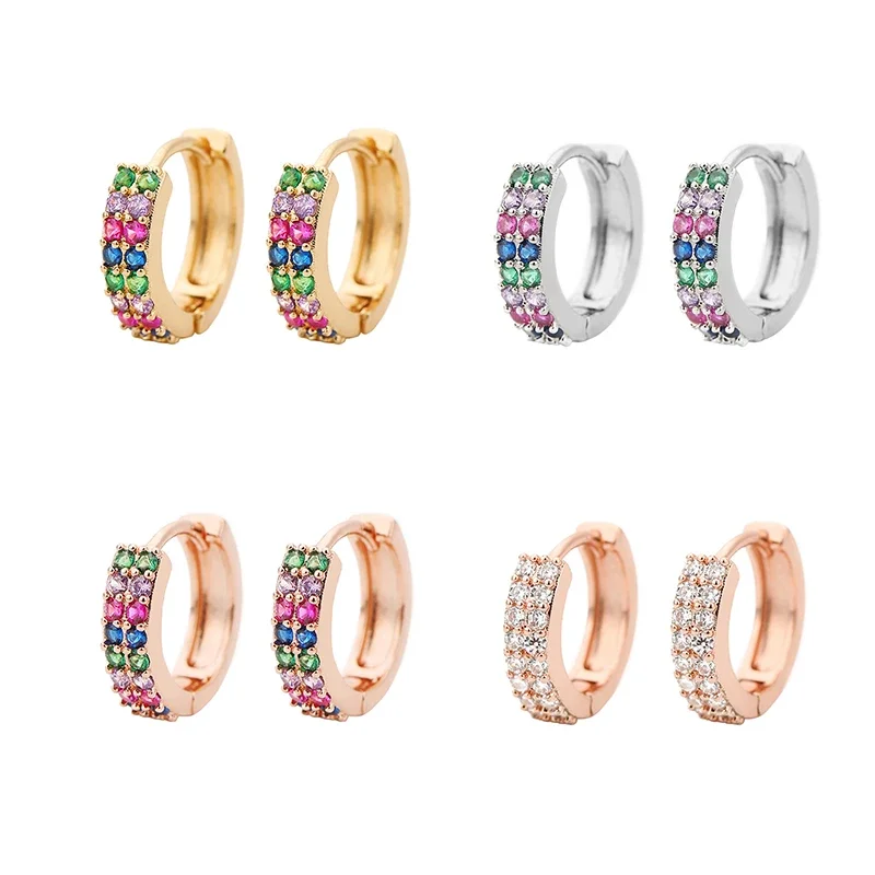 Двухъярусные маленькие серьги-кольца с цирконием для женщин разноцветные