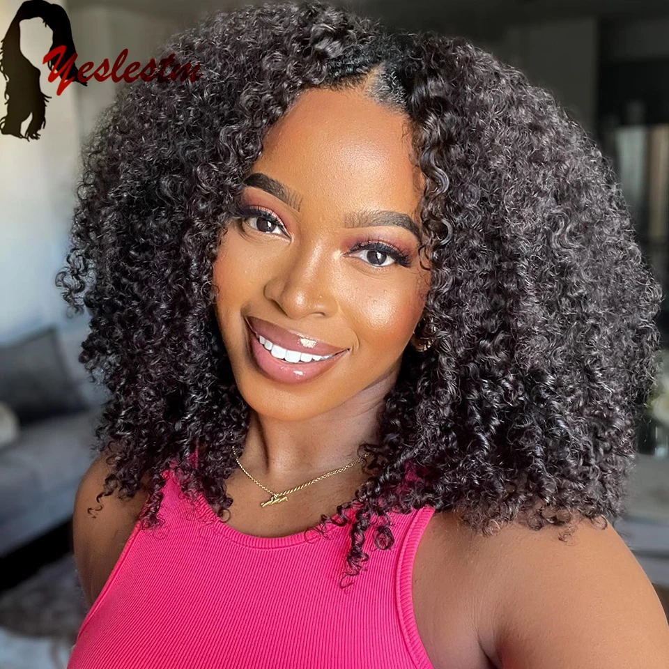 30 Inches V Part Wig Kinky Curly Human Hair Wig Remy Brazilian Hair Wig For Women No Leave Out No Glue Human Hair Wig Yeslestm