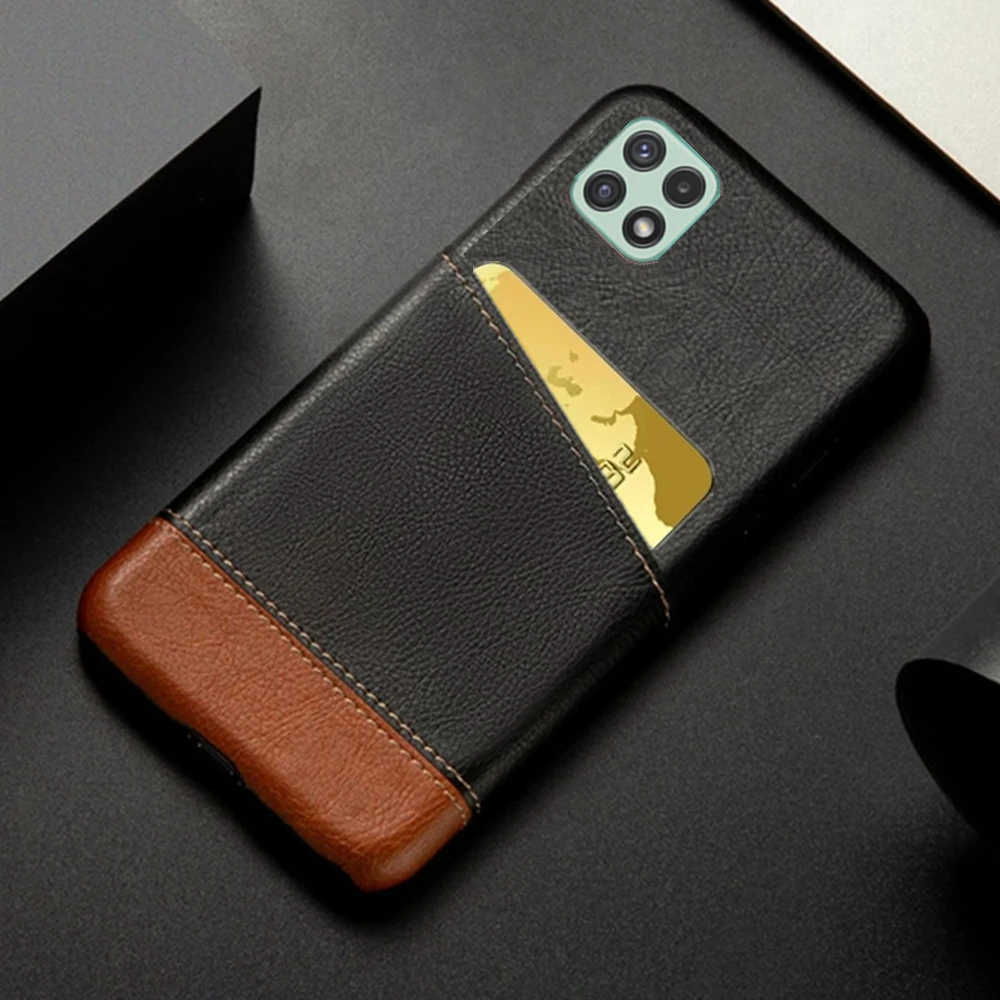 

For Samsung Galaxy A22 5G Case SM-A226B Mixed Splice PU Leather Credit Card Holder Cover For Samsung A22 4G SM-A225F A 22 2021