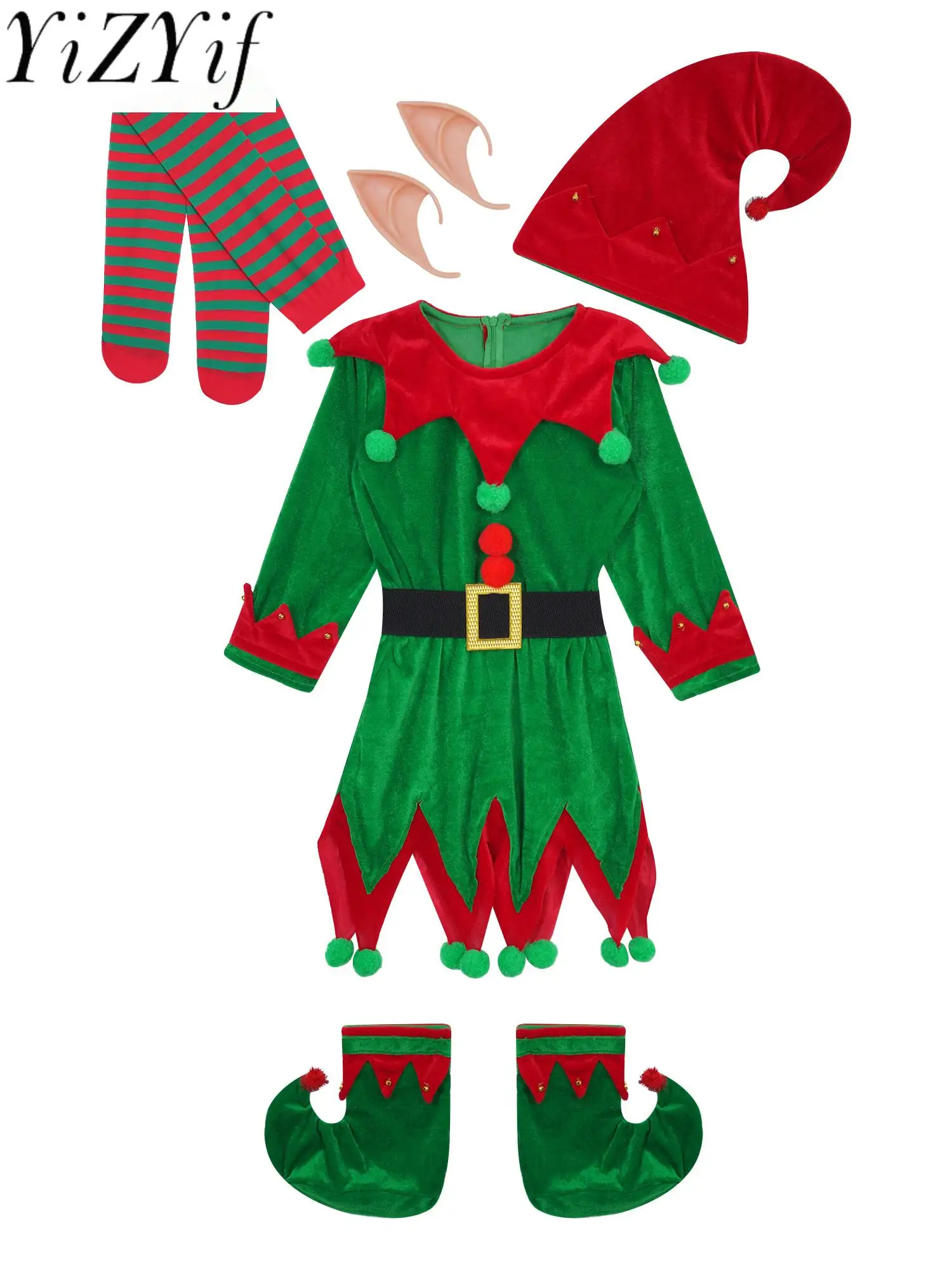 6 шт. детский рождественский костюм Санта-Клауса и эльфа зеленый нарядный наряд