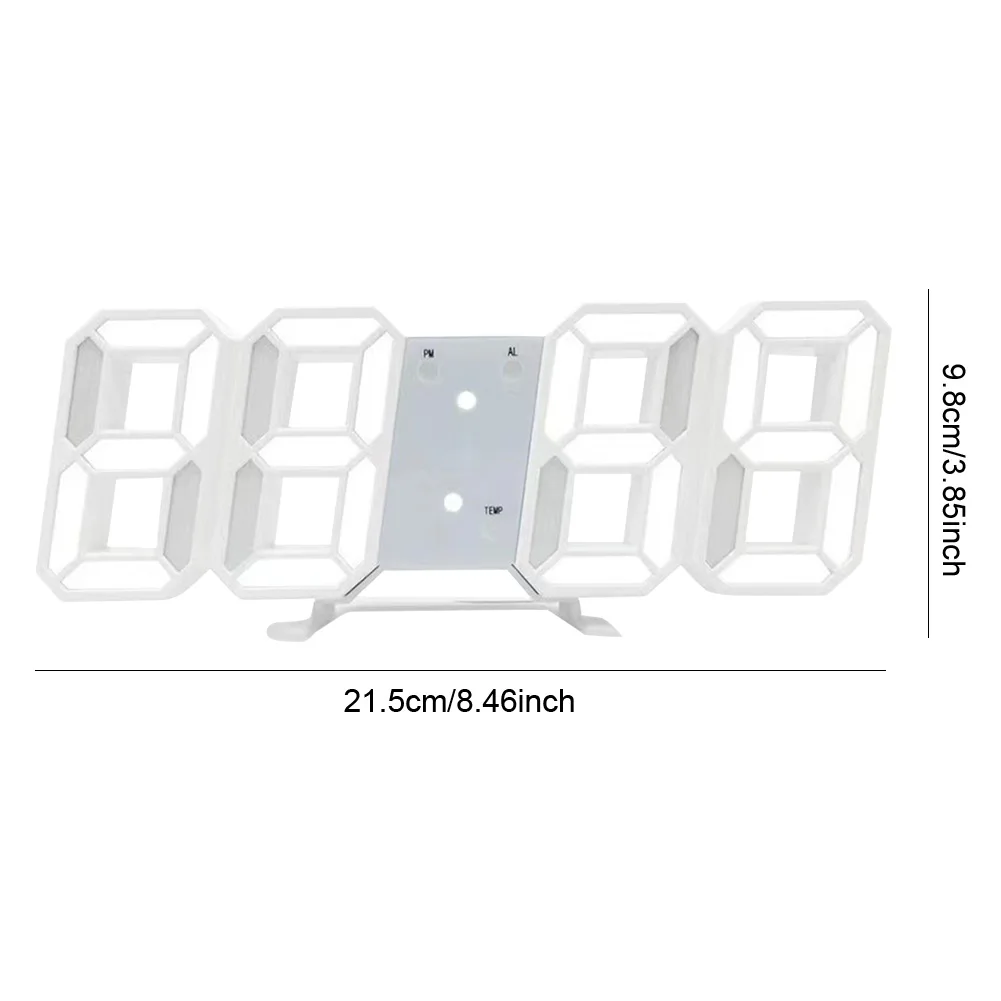 3D LED Digital Wall Clock Bedside Alarm Auto Adjustable Brightness 8.4 Inch Hanging USB Powered for Home Office