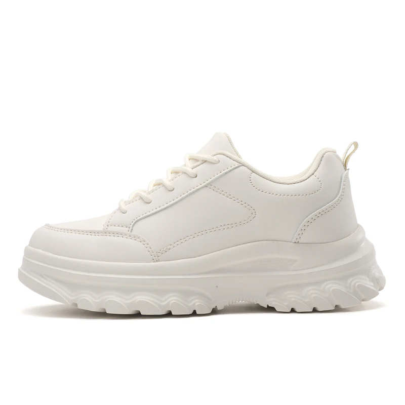 Women's Sneakers Fashion Thick Sole Casual Walking Shoes PU Lace Up Women's Height Increasing Shoes Breathable Comfortable White