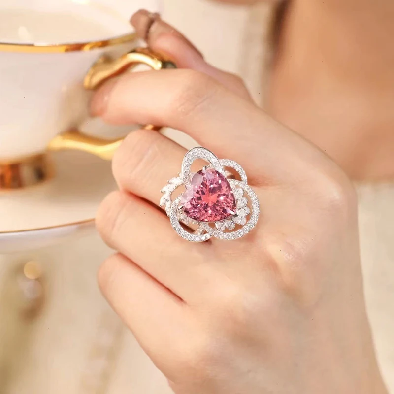 

Luxury Pink AAA Zirconia Wedding Party Jewelry Rings for Women Romantic Heart Jewelry Friends Couple Gift 2022 New