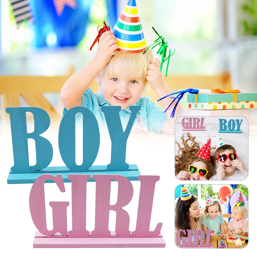 

2 pcs/Set Crafts Girl Wooden Baby Hundred Days Boy Gender Party Team Boy Team Girl Decorations Wooden