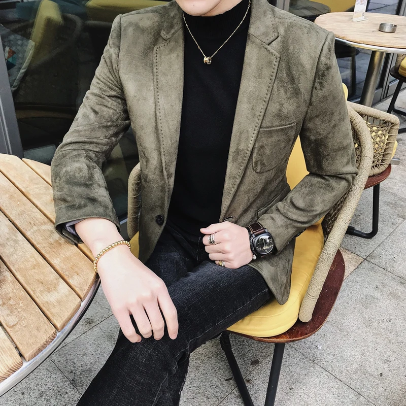 

Deerskin Suede Jacket Men Blazer Casual Slim Fit Blazer Hombre Suit Leather Jacket Men Terno Masculino Men Clothing 6 Colors