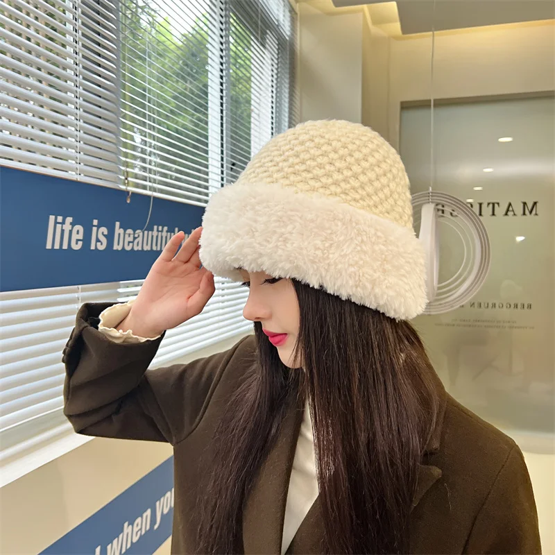 Balaclava winter warm earmuffs beanies knitted wool hats for women 2022 new bonnet Large size plush knitting basin cap skullies